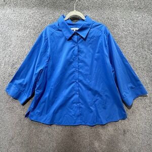 Foxcroft Button Up Top Women 24W Shaped Wrinkle Free Blue‎ 3/4 Sleeve Shirt